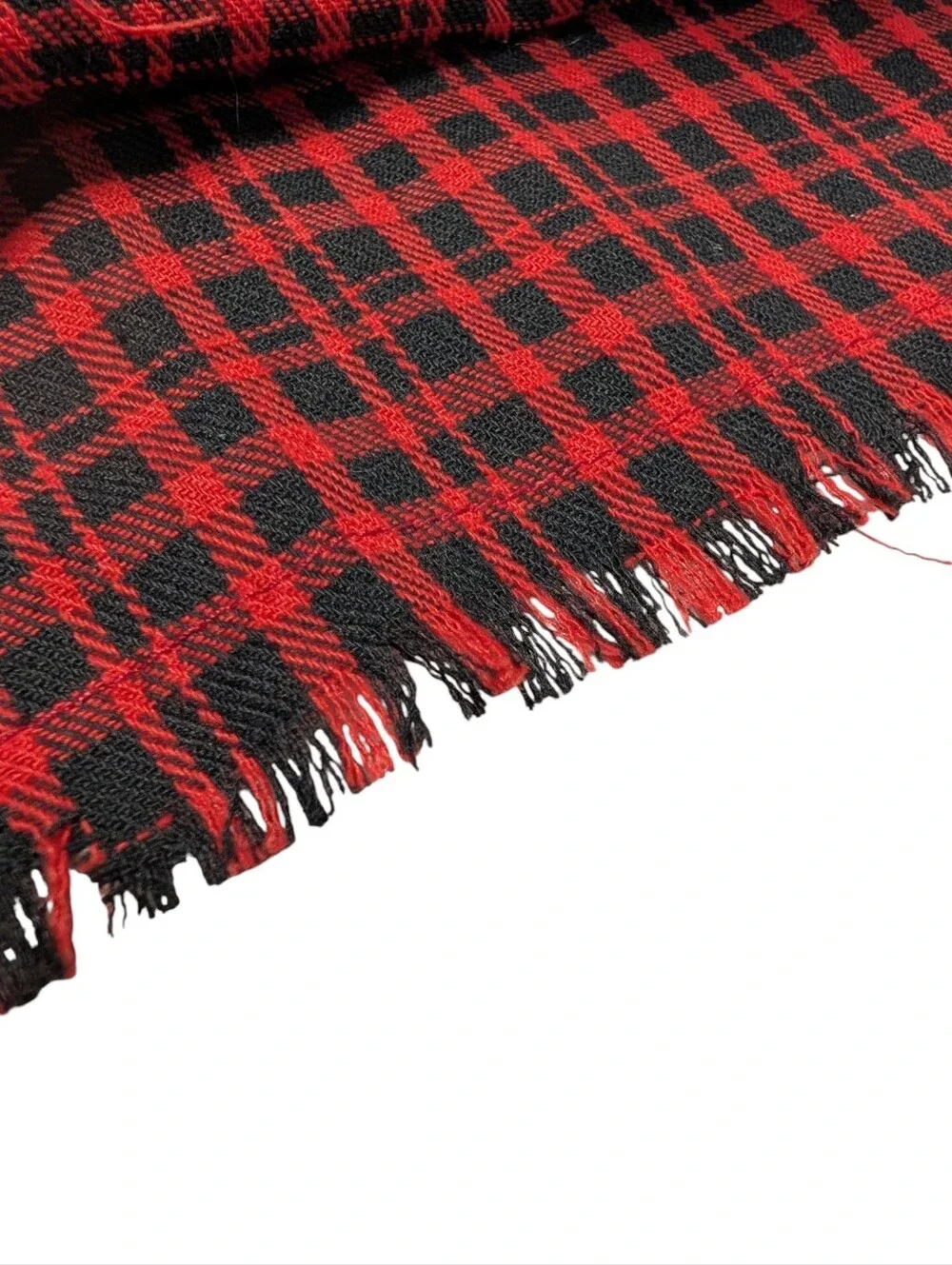 HYFVE Womens Red Black Plaid Collared Button-Up Fringe Cropped Shirt Sz L
